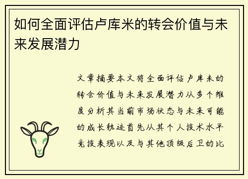 如何全面评估卢库米的转会价值与未来发展潜力